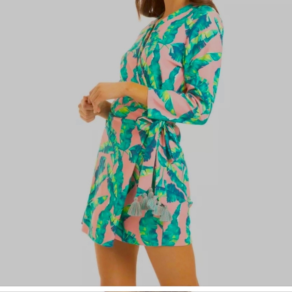 Cabana Life Preppy Pink Palm Wrap- Tropical Skort jumpsuit with SPF 50.